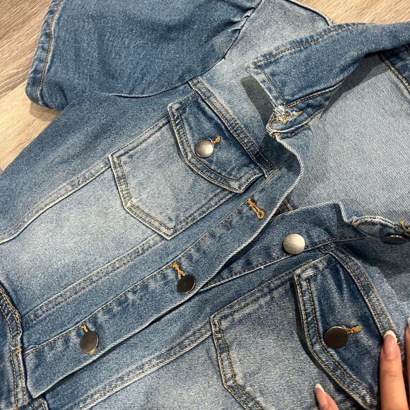 Avec Les Filles Denim Collared One Piece Jumpsuit Overalls Size 29 - Picture 4 of 9